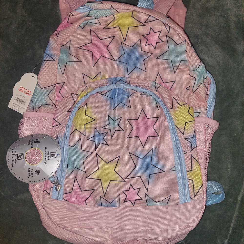 Pink Stars Print Pastel Backpack - Picture 6 of 7